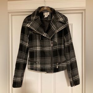 Costa Blanca Black & White plaid jacket with asymmetrical zipper front